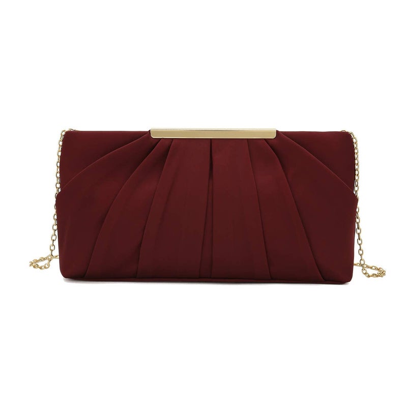 CHARMING TAILOR Clutch Evening Bag Elegant Pleated Satin Formal Handbag Simple Classy Purse for Women (Burgundy) - Image 2
